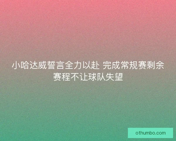 小哈达威誓言全力以赴 完成常规赛剩余赛程不让球队失望